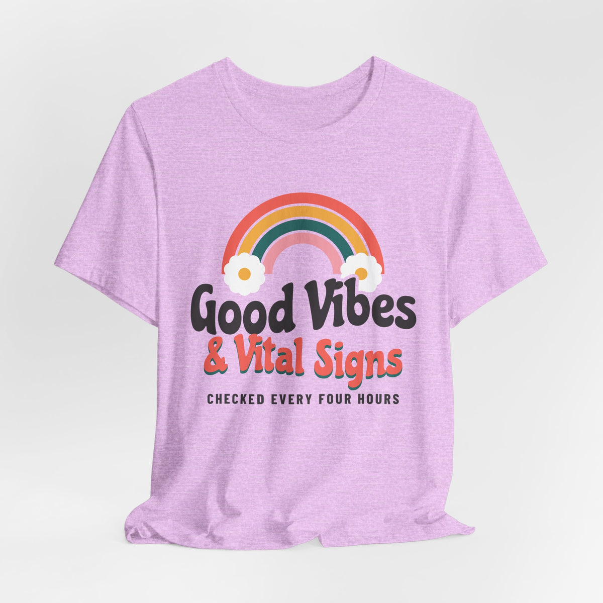 Good Vibes and Vital Signs Retro Rainbow Nurse Tee