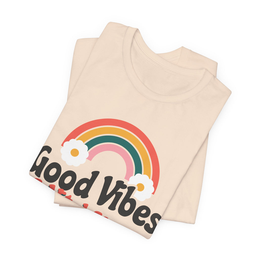 Good Vibes and Vital Signs Retro Rainbow Nurse Tee