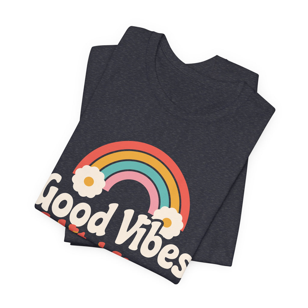 Good Vibes and Vital Signs Retro Rainbow Nurse Tee